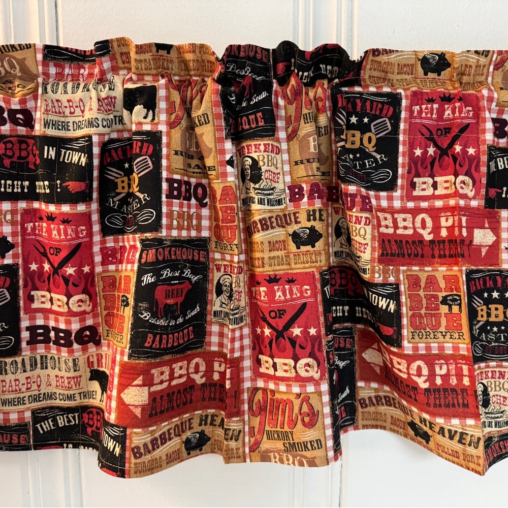 (2) Custom Barbecue Window Valances, kitchen Camper Home Decor USA made - Picture 3 of 3
